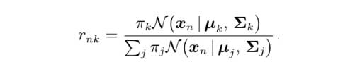 La fórmula para calcular la matriz r (responsabilidades)