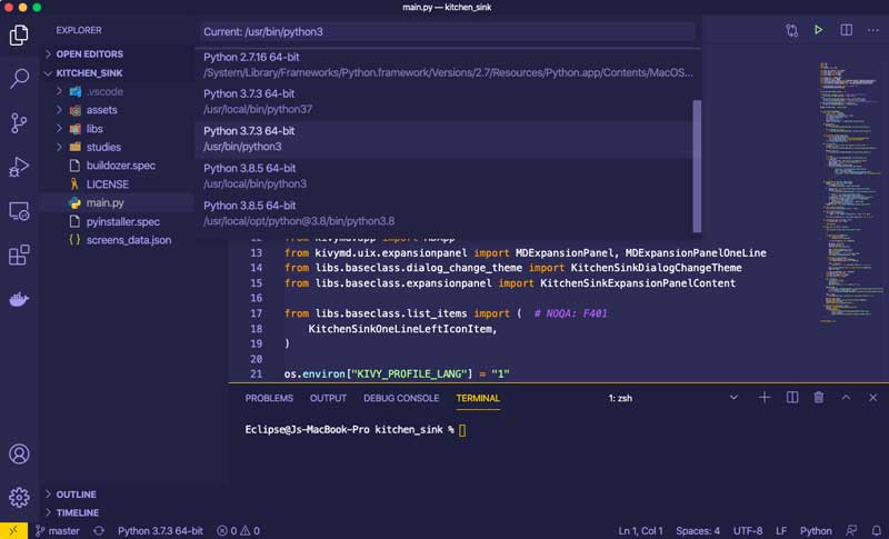 Lista de intérpretes de Python instalados y sus ubicaciones en VS Code