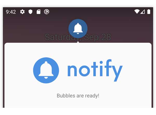 Una captura de pantalla de una notificación de burbuja de muestra.